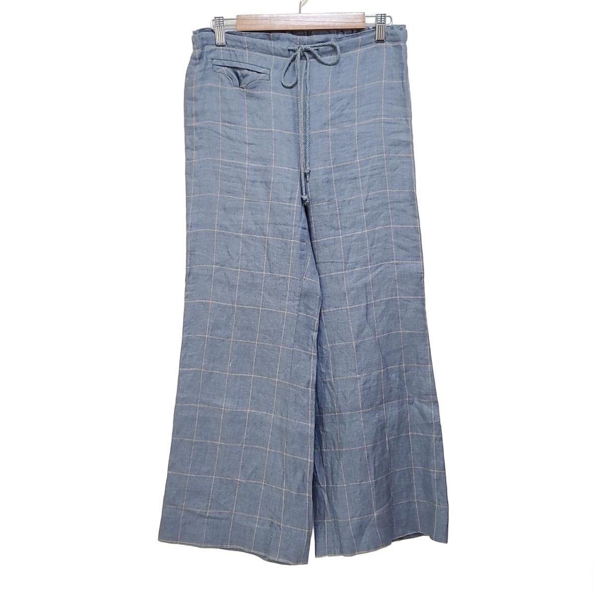 Cabana カバナ パンツ サイズ36 S レディース - ライトブルー×イエロー フルレングス チェック柄 ウエストゴム