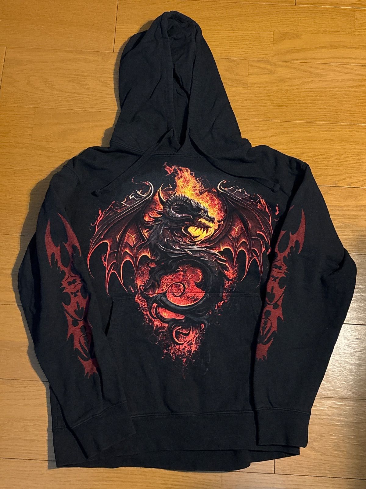 グッドプリント Spriral Dragon スパイラルドラゴン 龍 竜 パーカー メンズ L ブラック 90 S Flames Y 2 K サイバーパンク ゴス スウェットシャツ VTG game ゲーム ファンタジー