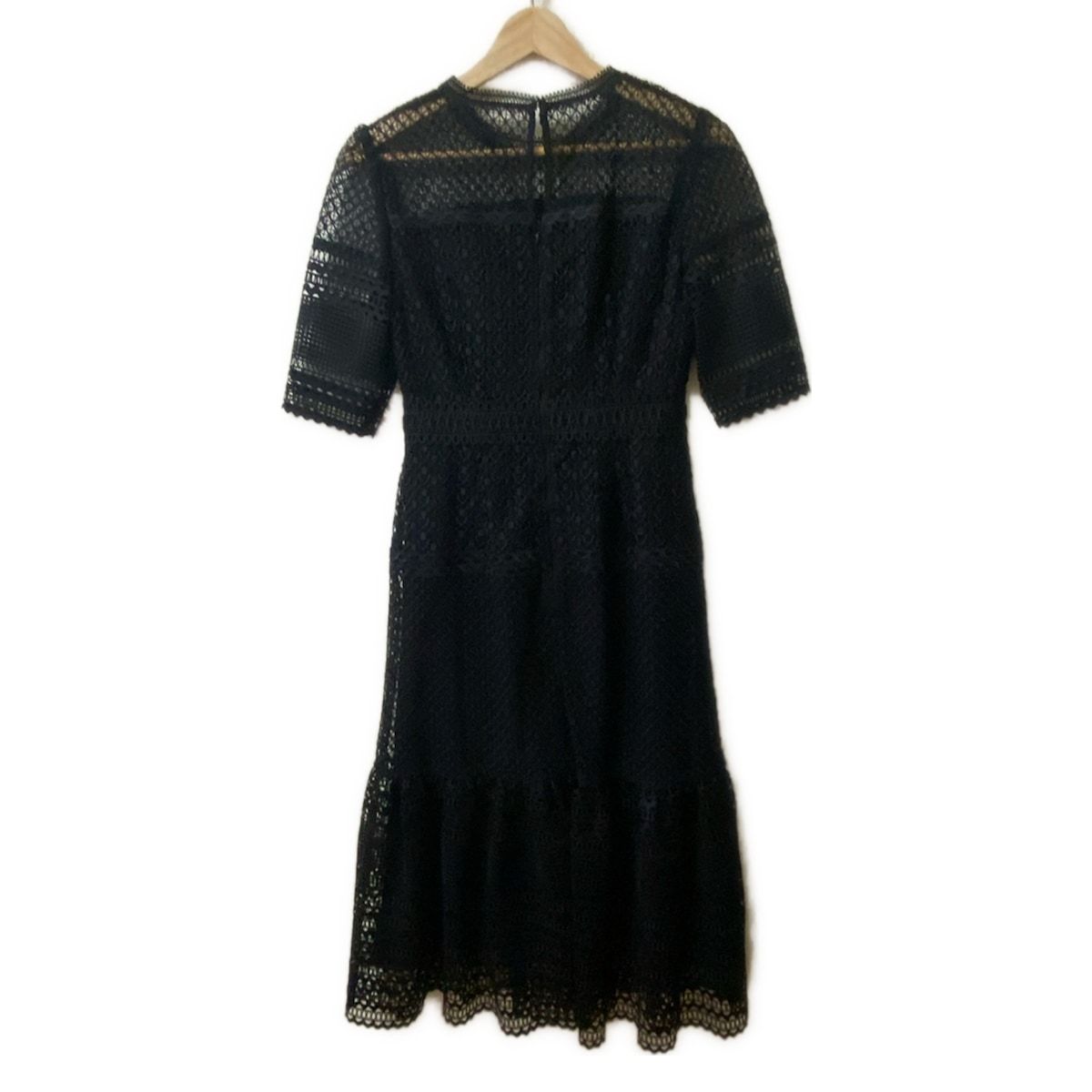 CELFORD セルフォード ワンピース サイズ34 S レディース - 黒 クルーネック 半袖 ロング レース
