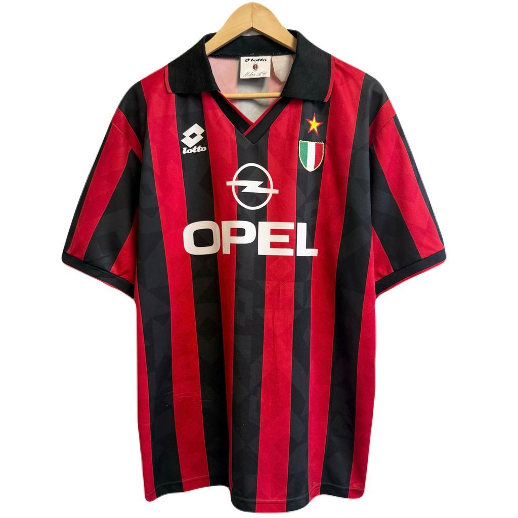 lotto ロット ACミラン 1994 95 ホーム ユニフォーム ゲームシャツ 半袖 黒 赤 No L 694