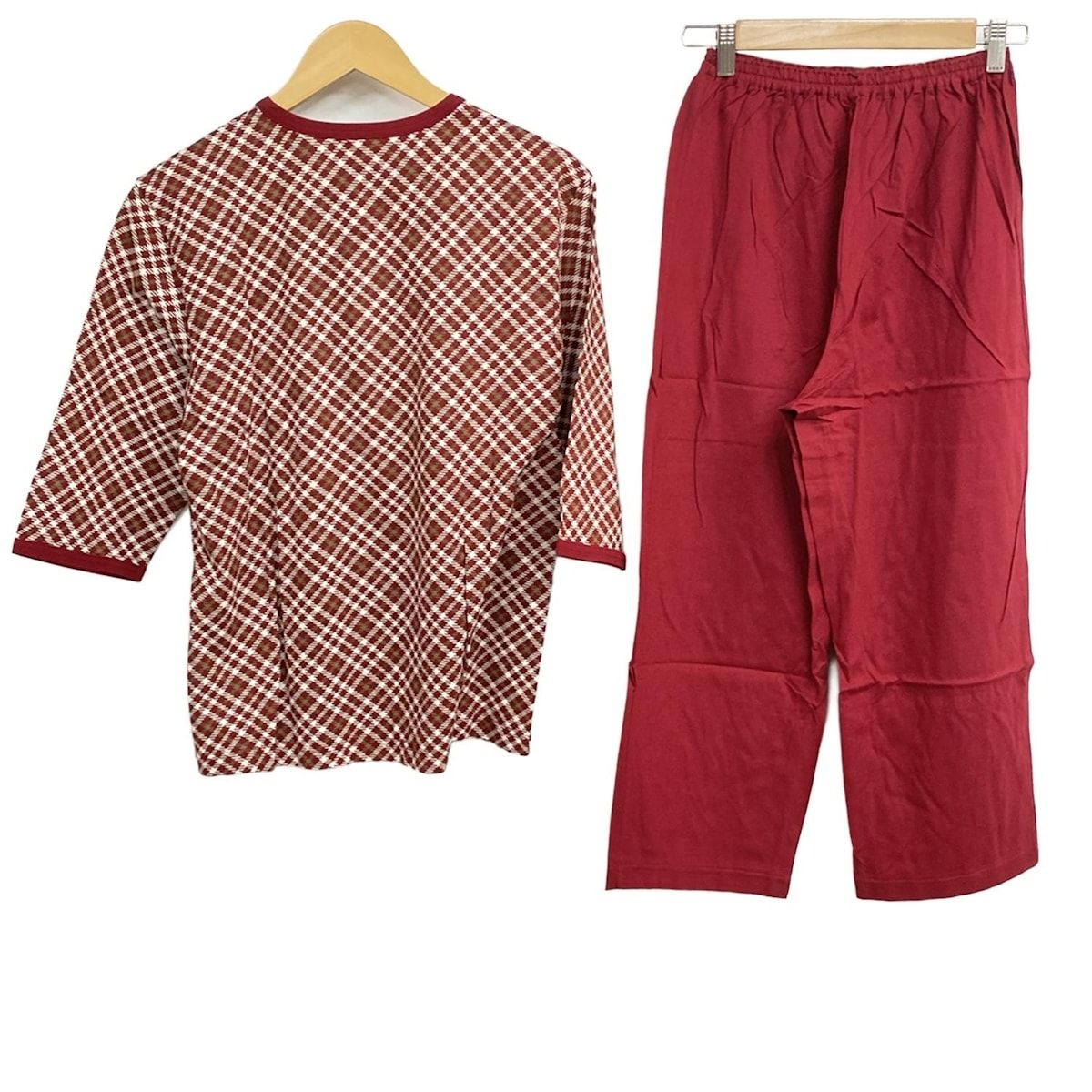 DAKS ダックス レディースパンツセットアップ レディース - 白×レッド×ダークブラウン チェック柄 パジャマ