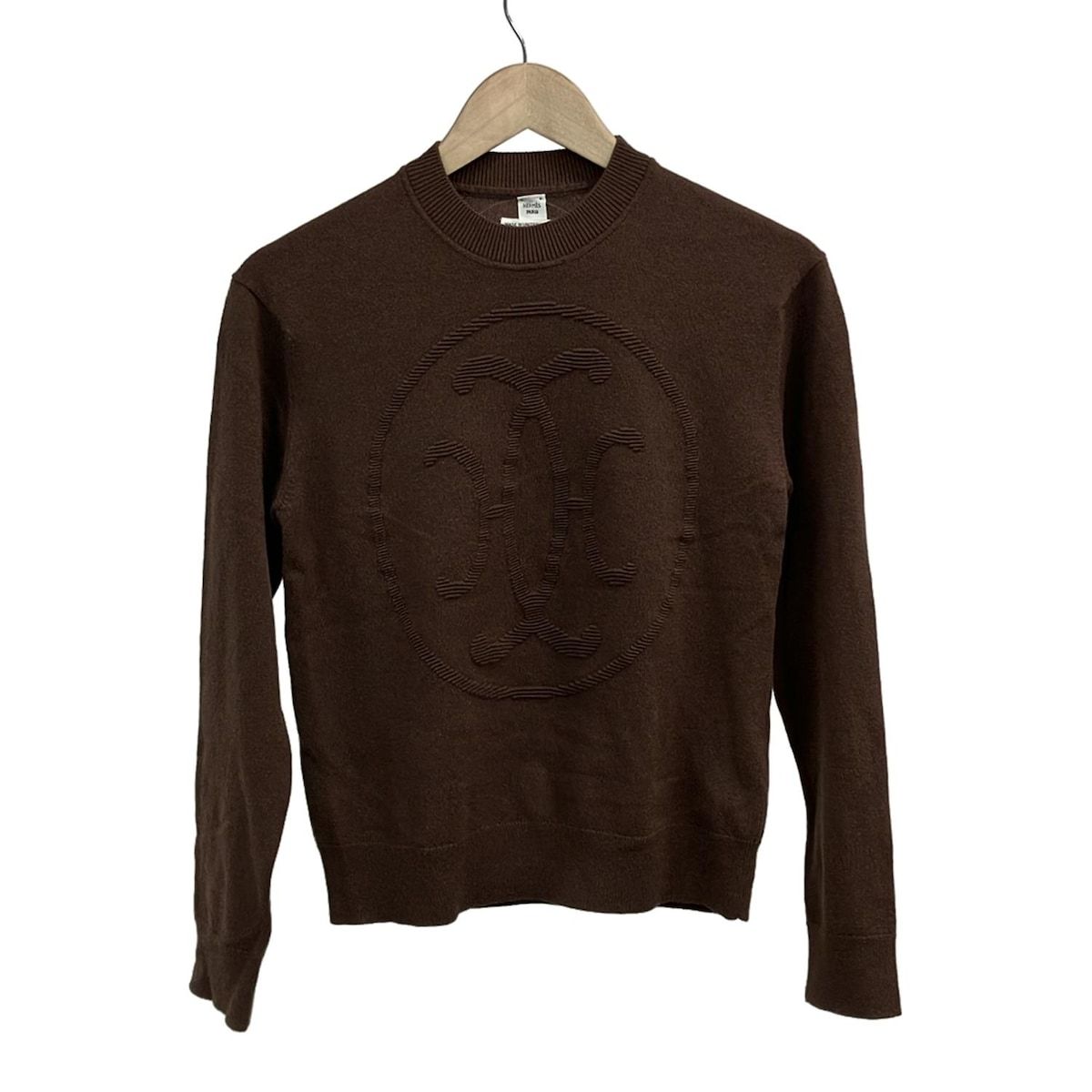 HERMES エルメス 長袖セーター サイズ38 M レディース ダークブラウン クルーネック カシミヤ Hリフト