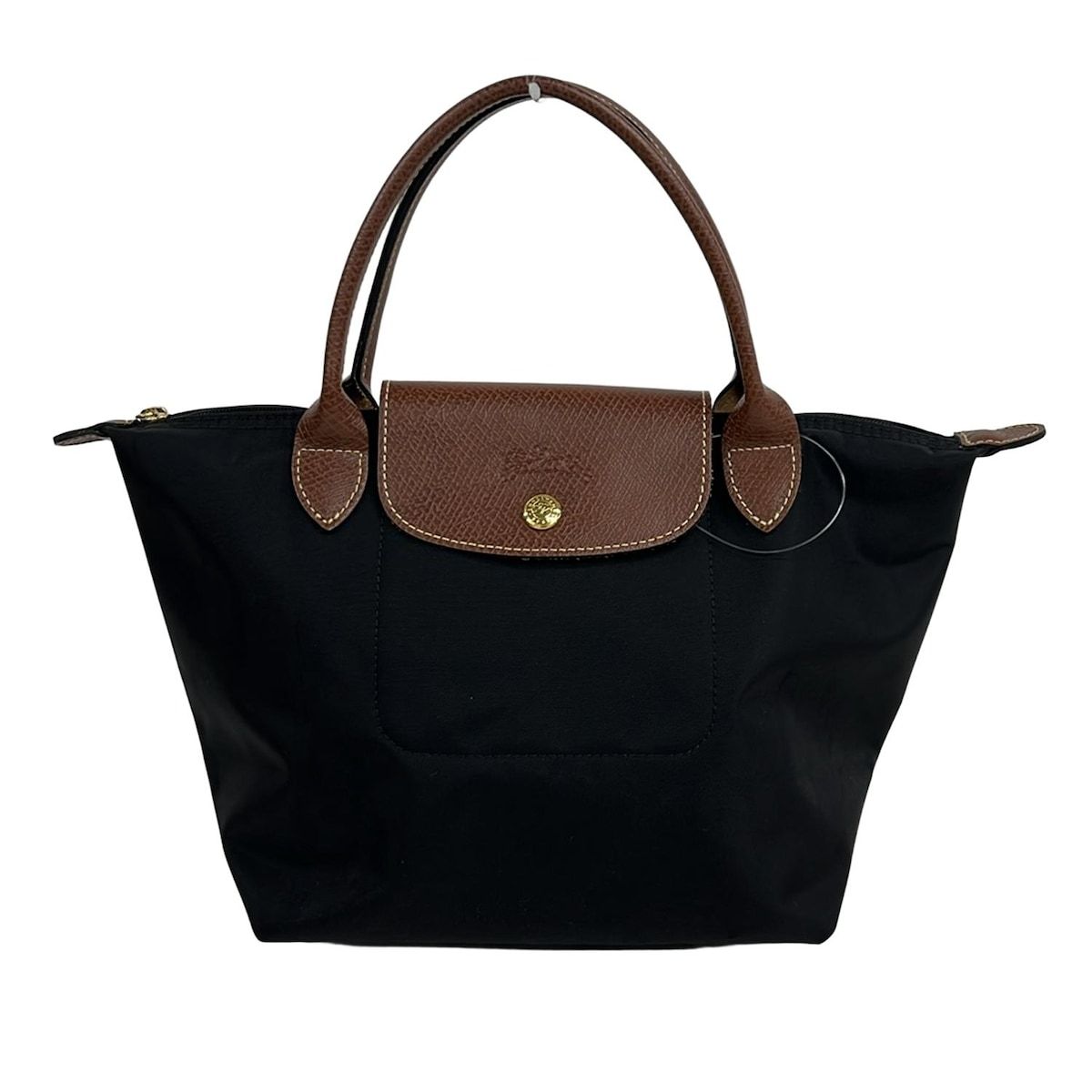 LONGCHAMP ロンシャン ハンドバッグ - 黒×ダークブラウン 折りたたみ レザー