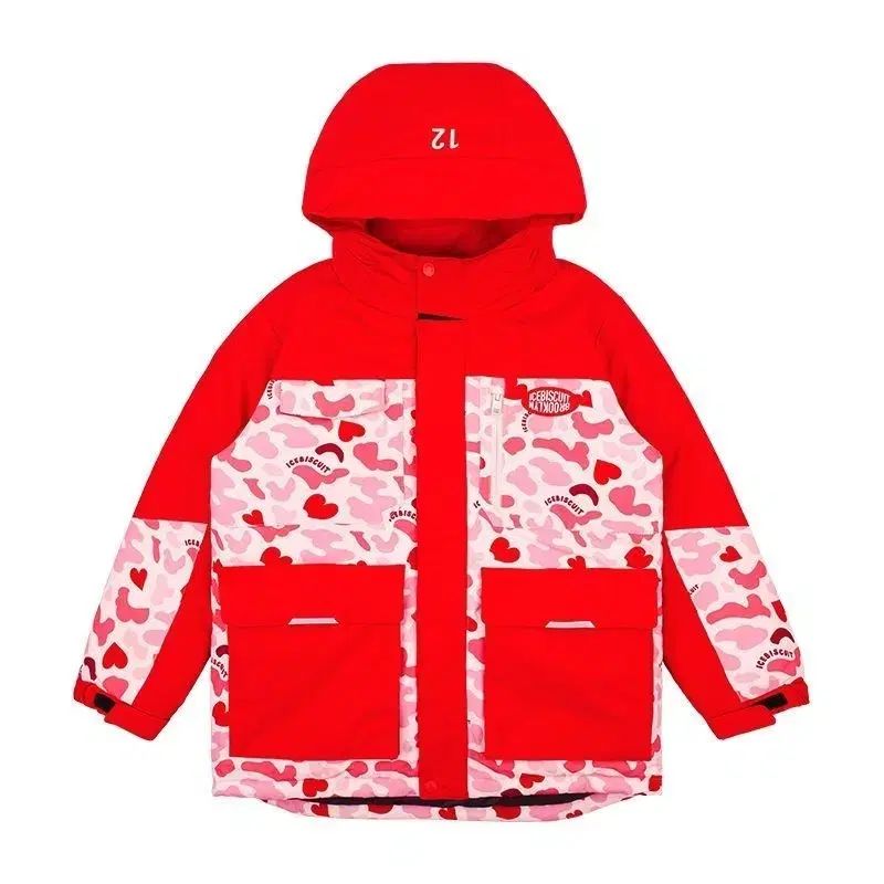 アイスビスケット ジュニア用 IB カモ COLORブロック スキー ダウンジャケット