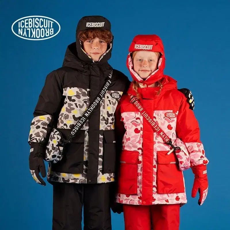 アイスビスケット ジュニア用 IB カモ COLORブロック スキー ダウンジャケット