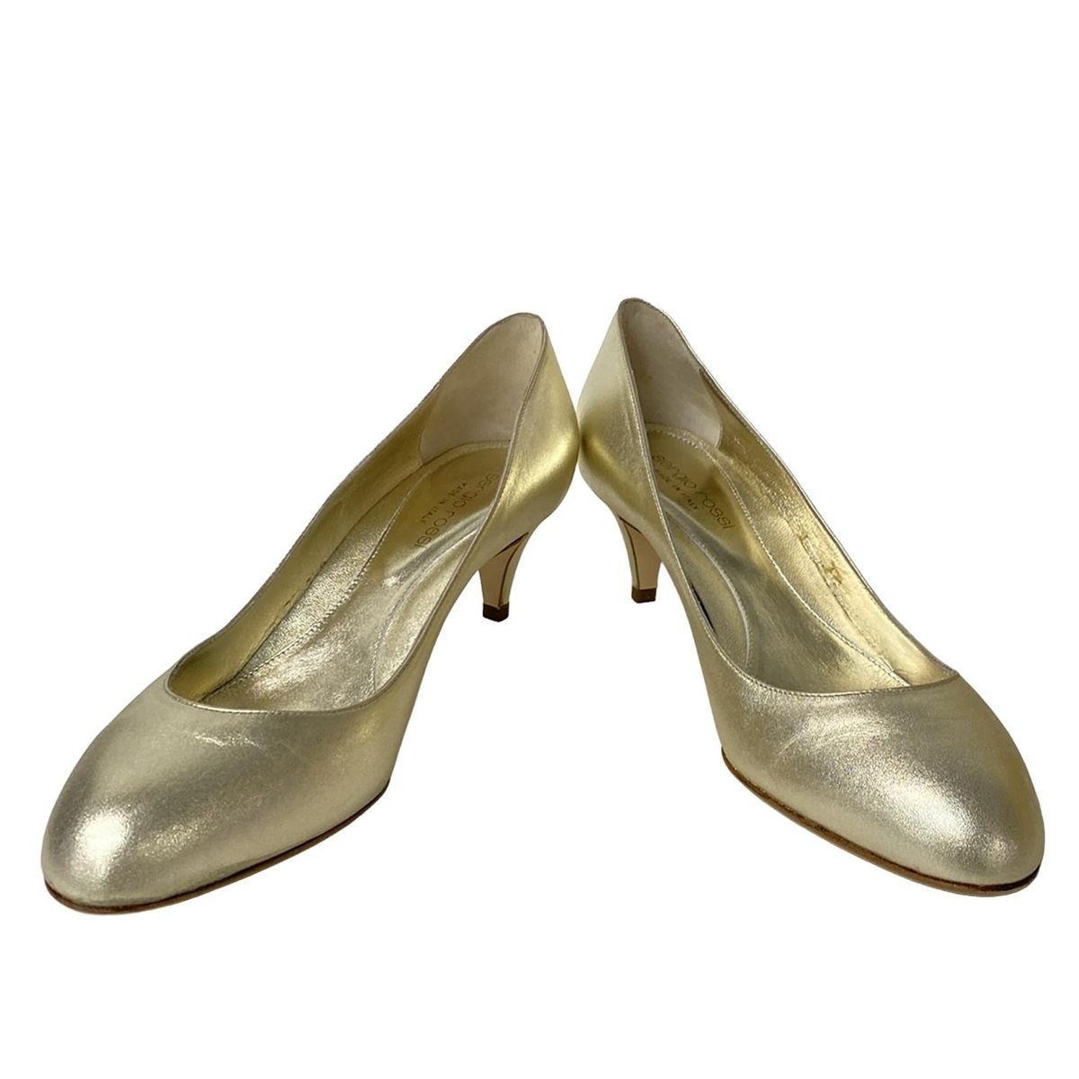sergio rossi セルジオロッシ パンプス 37 1 2 レディース - ゴールド レザー