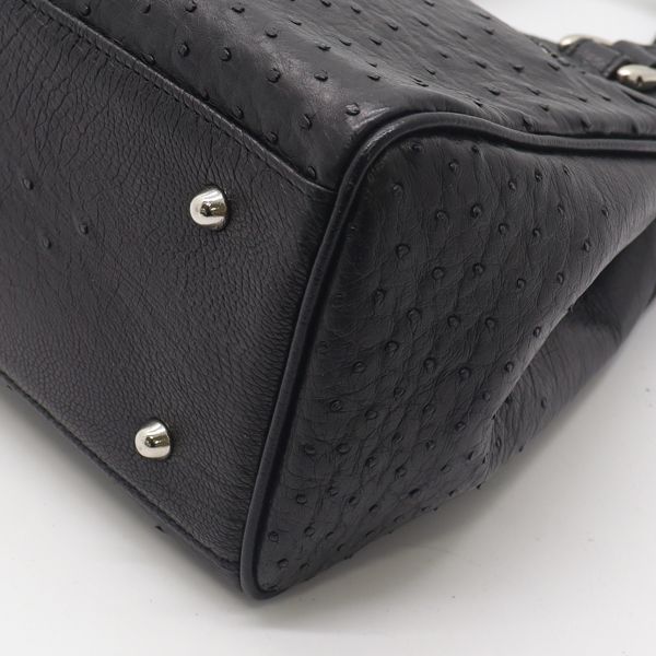 良品 JRA レザー オーストリッチ ブラックカラー ハンドバッグ