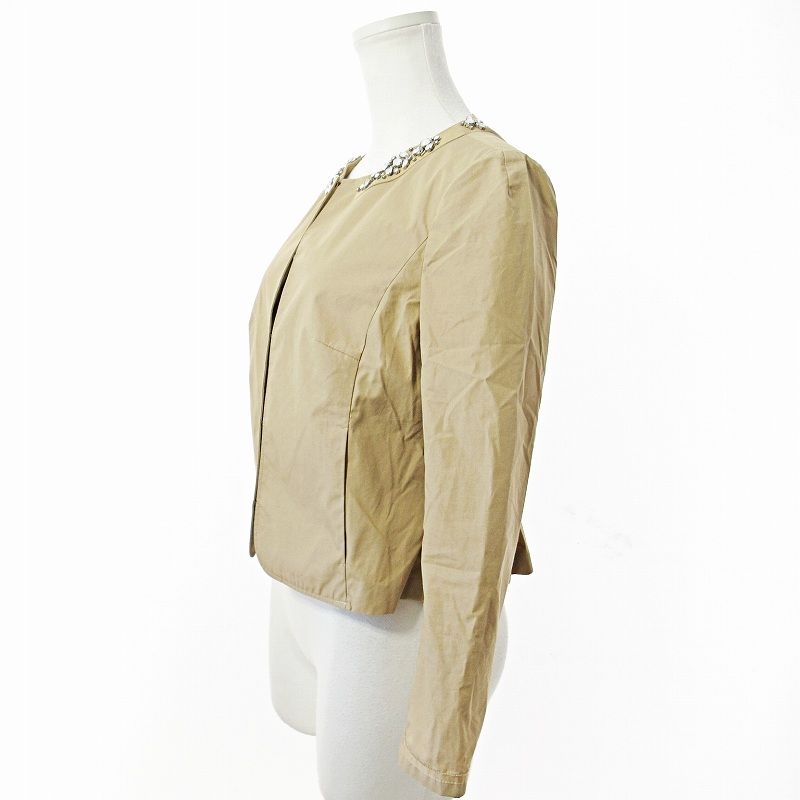 トッカ TOCCA ビジュー ノーカラー ジャケット フリル リボン 0