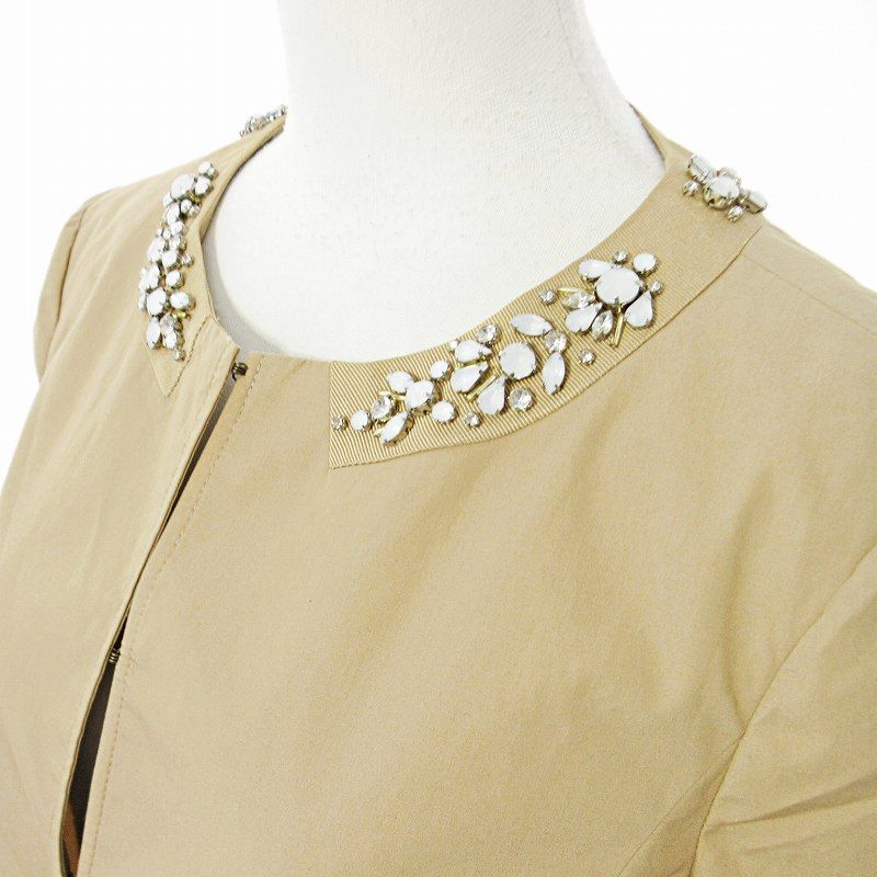 トッカ TOCCA ビジュー ノーカラー ジャケット フリル リボン 0