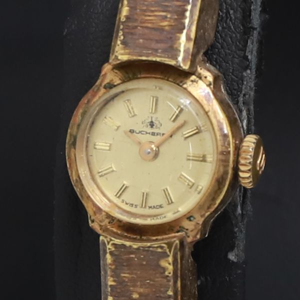手巻き Bucherer バングルウォッチ ゴールド文字盤 レディース腕時計