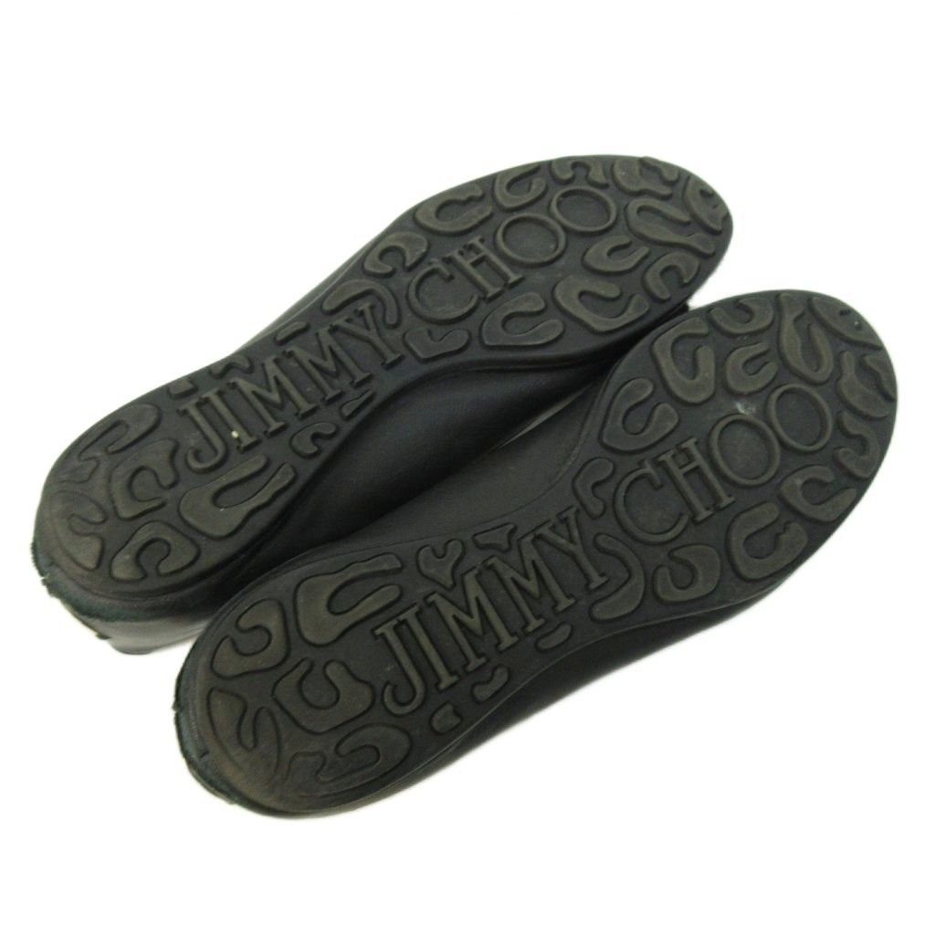 【専用です】【ジミーチュウ】フラットシューズ 黒 38 ジミーチュウ JIMMY CHOO ビジュー レザー パンプス フラットシューズ