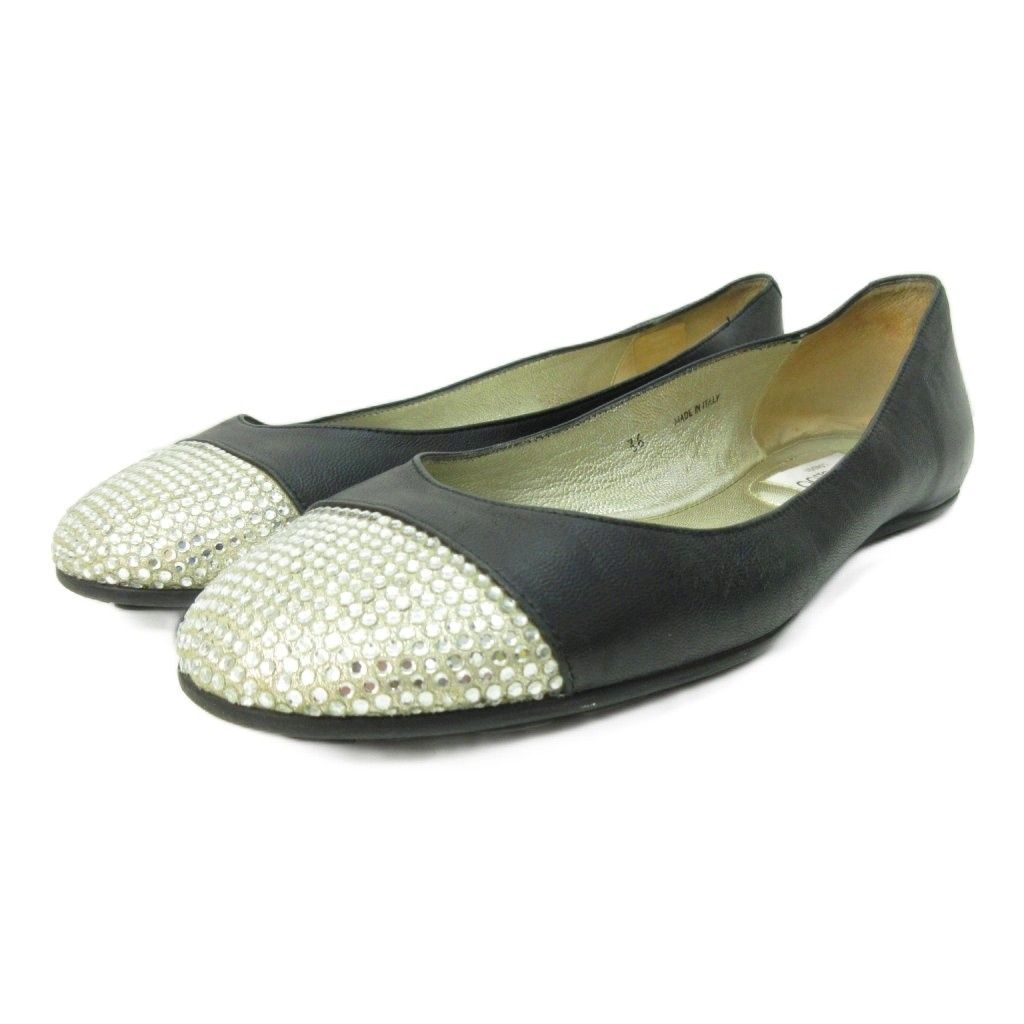 ジミーチュウ JIMMY CHOO ビジュー レザー パンプス フラットシューズ