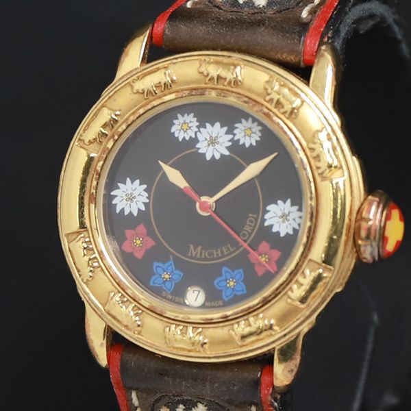 QZ MICHEL JORDI 1991 黒文字盤 デイト レディース腕時計 2000000 NSK