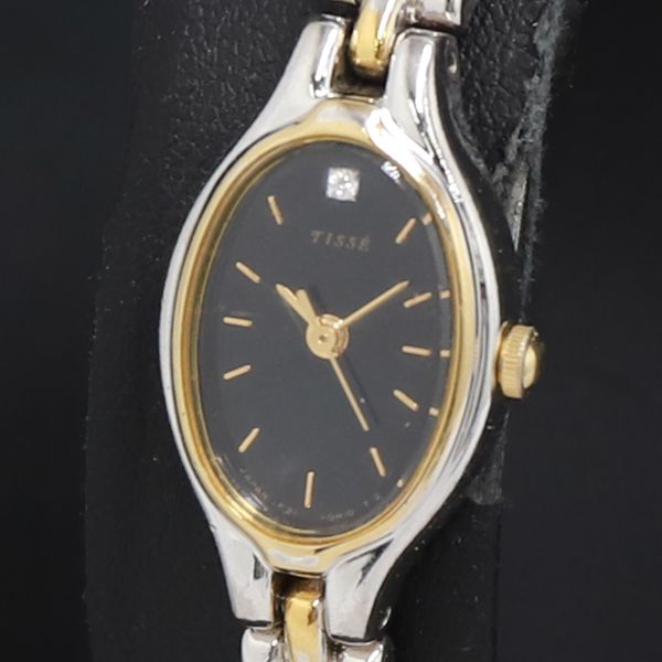 QZ セイコー Tisse 石付 1F21-5A00 黒文字盤 レディース腕時計 2000000
