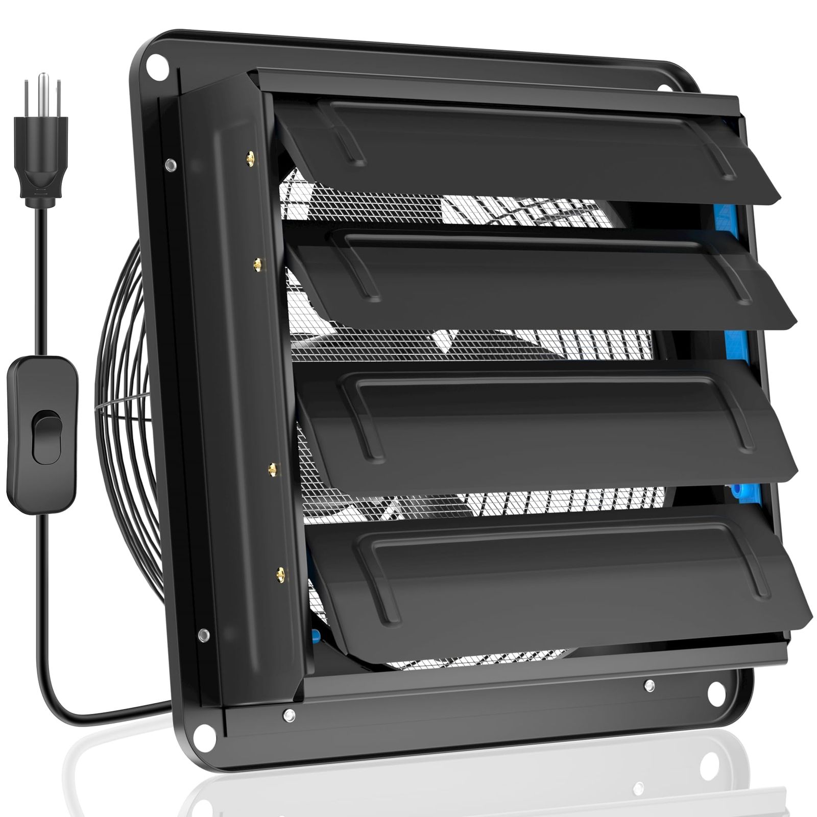 Hon-Guan 換気扇 350 mm 有圧換気扇 インボ スイッチ付き シャッター付き 産業用有圧換気扇 低騒音 排気 単相100 V 工場 作業所 倉庫用 羽根径35 cmスイッチでon off