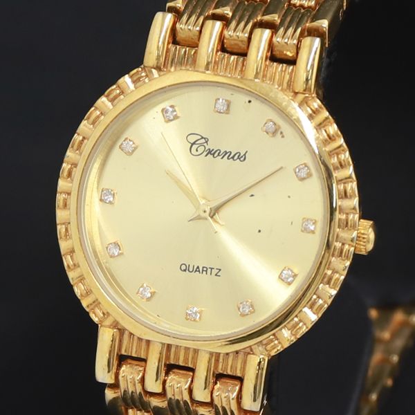 QZ 石付 クロノス ラウンド ゴールド文字盤 レディース腕時計 2000000