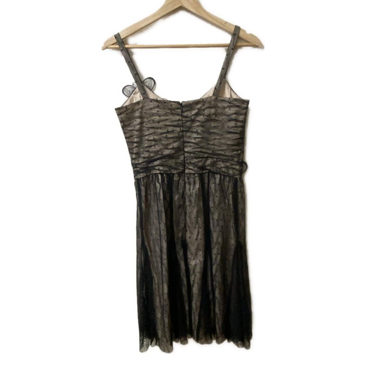 ANNA SUI アナスイ ワンピース サイズ0 XS レディース - 黒×ベージュ キャミワンピ ひざ丈 メッシュ バタフライ 蝶