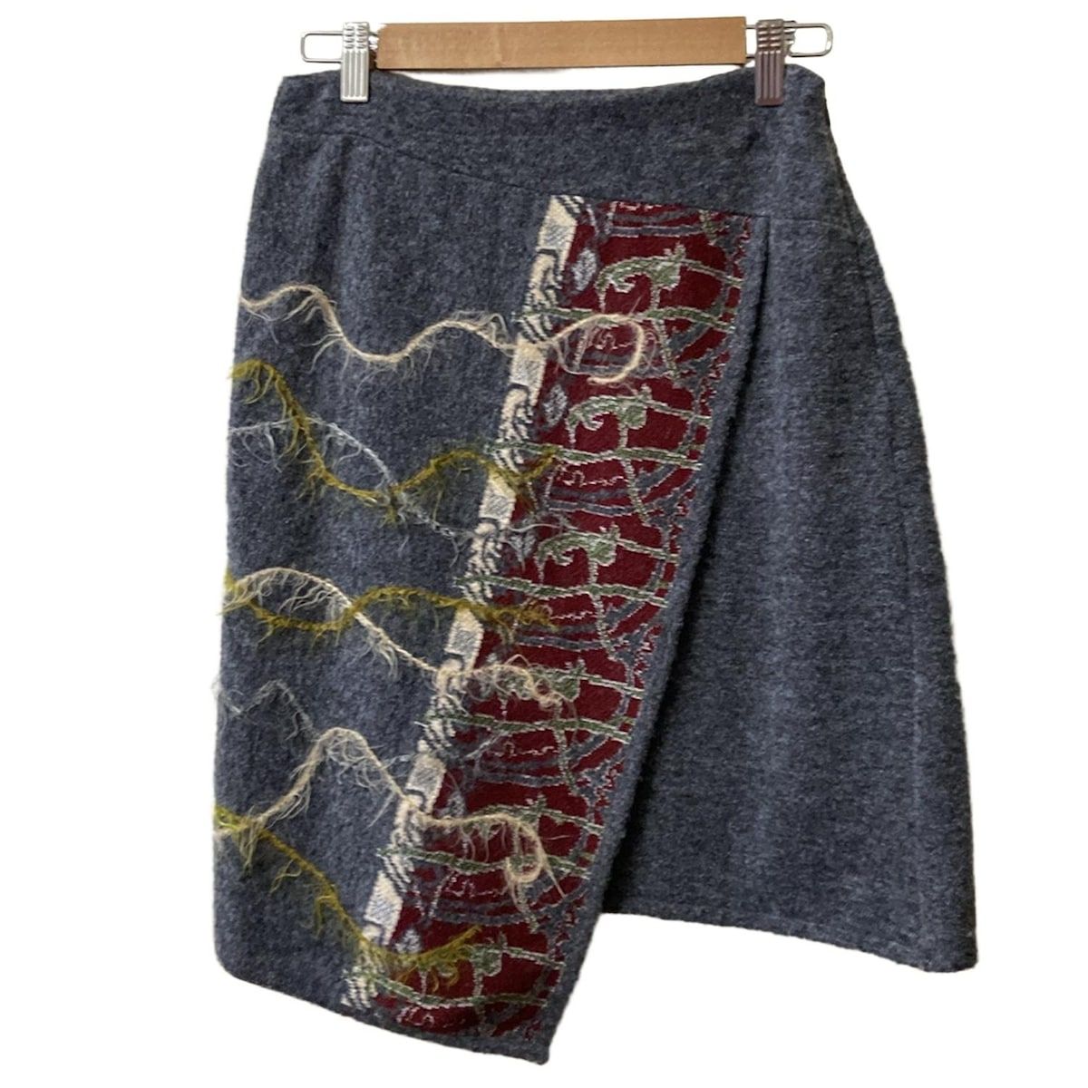 KENZO ケンゾー スカート サイズL レディース - グレー×アイボリー×マルチ ひざ丈 ニット