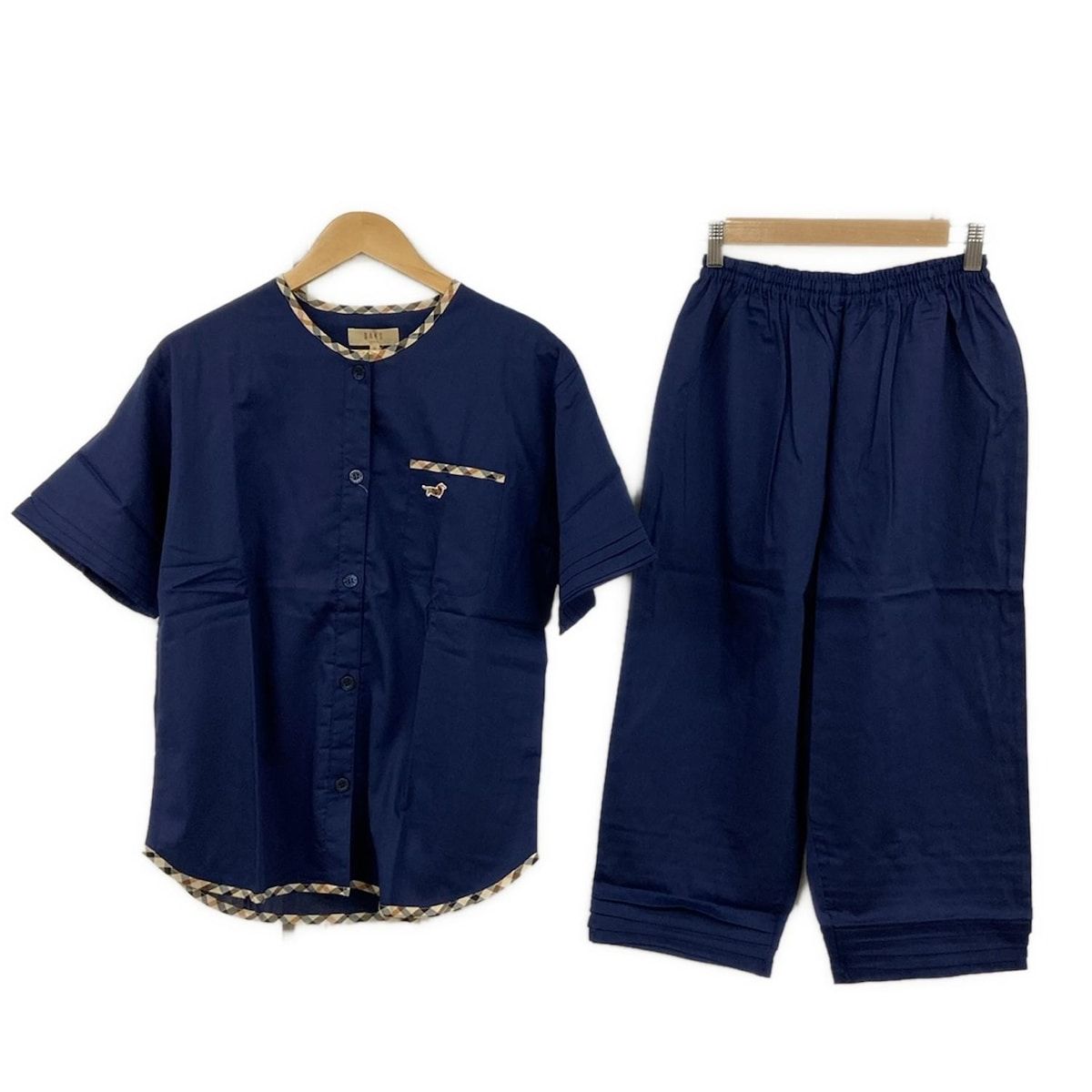 DAKS ダックス レディースパンツセットアップ レディース ネイビー ベージュ マルチ チェック柄 イヌ パジャマ