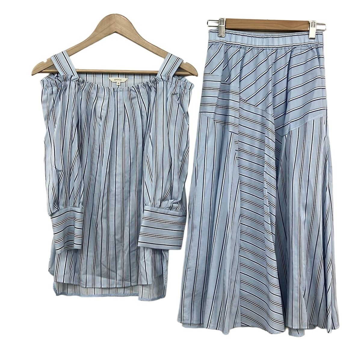 EPOCA エポカ スカートセットアップ レディース ライトブルー 白 ネイビー ストライプ