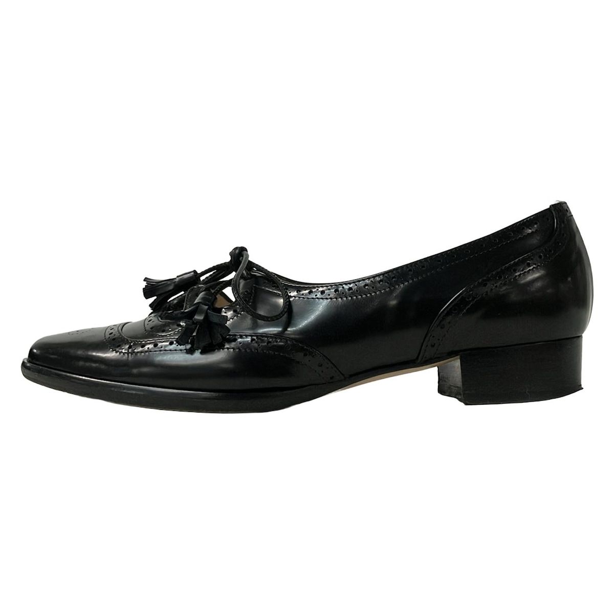 E. ネブローニ シューズ 36 レディース - 黒 タッセル パンチング アウトソール張替済 レザー