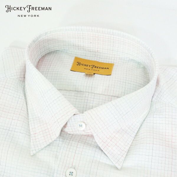 80 OFF ヒッキーフリーマン Hickey Freeman シャツ L MSH 1862 Lサイズ ホワイト柄 メンズ 長袖 コットン チェック柄 ビジネス プライベート 729-406