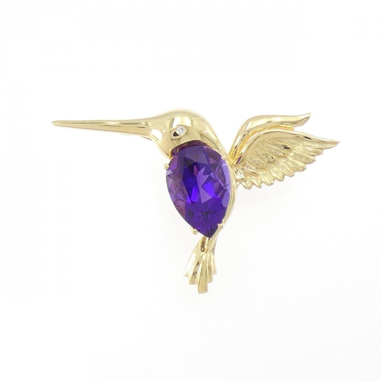 18 KYG バード アメジスト ブローチ 3.25 CT