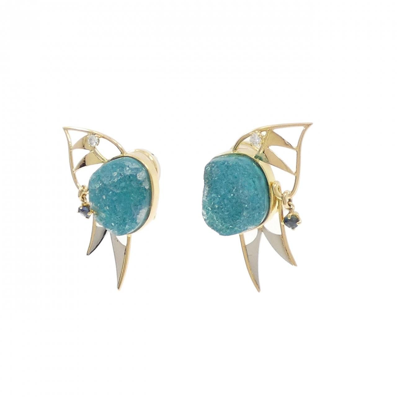 K 18 YG PT クリソコーラクォーツ イヤリング