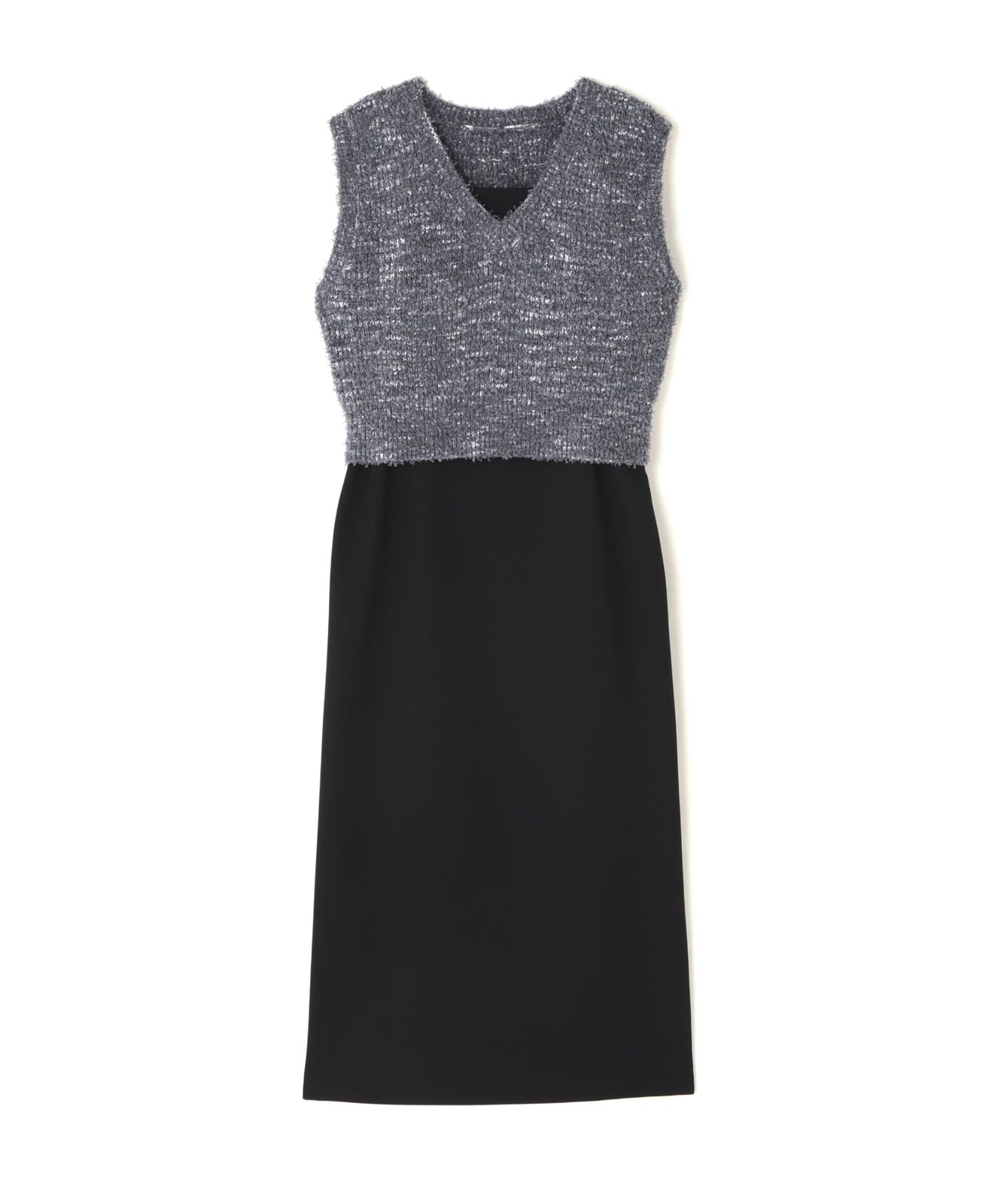 ナチュラルビューティーベーシック カジュアルドレス テープヤーンニットベスト＆キャミワンピ レディース クロ グレー