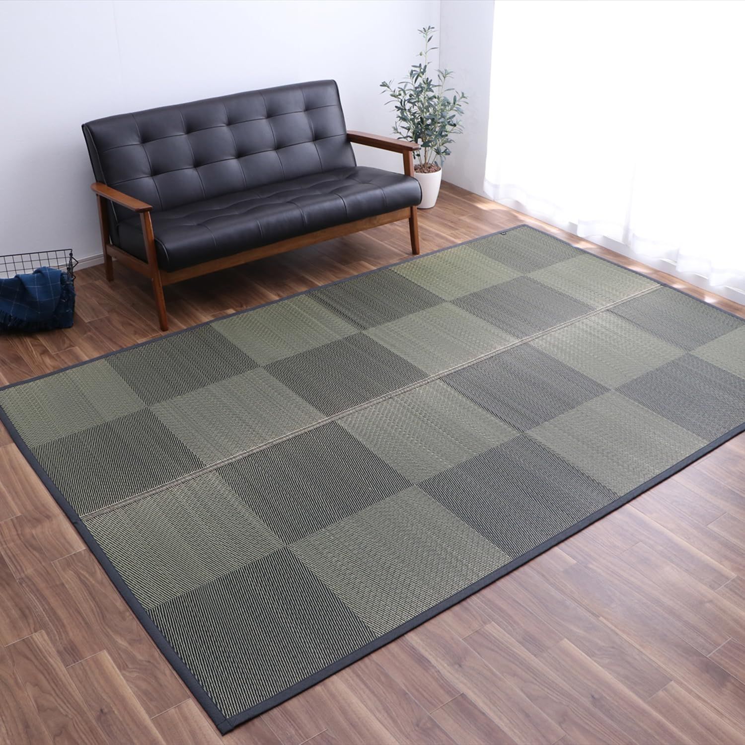 イケヒコ い草 ラグ カーペット マット DXノア 滑り止め 不織布 約261 174 cm 江戸間3畳 裏貼り ブラック ナチュラル シンプル モダン 市松 格子 消臭 防臭 抗菌 4130110