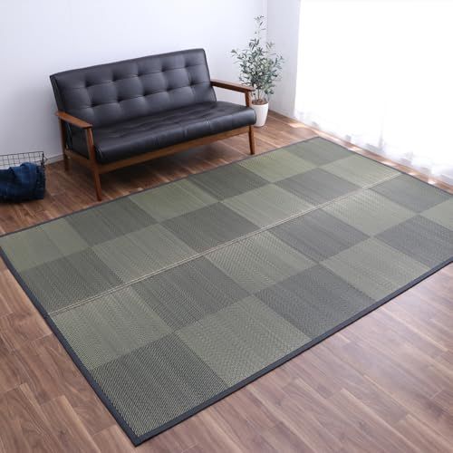 イケヒコ い草 ラグ カーペット マット DXノア 滑り止め 不織布 約 江戸間3畳 裏貼り ブラック ナチュラル シンプル モダン 市松 格子 消臭 防臭 抗菌 4130110