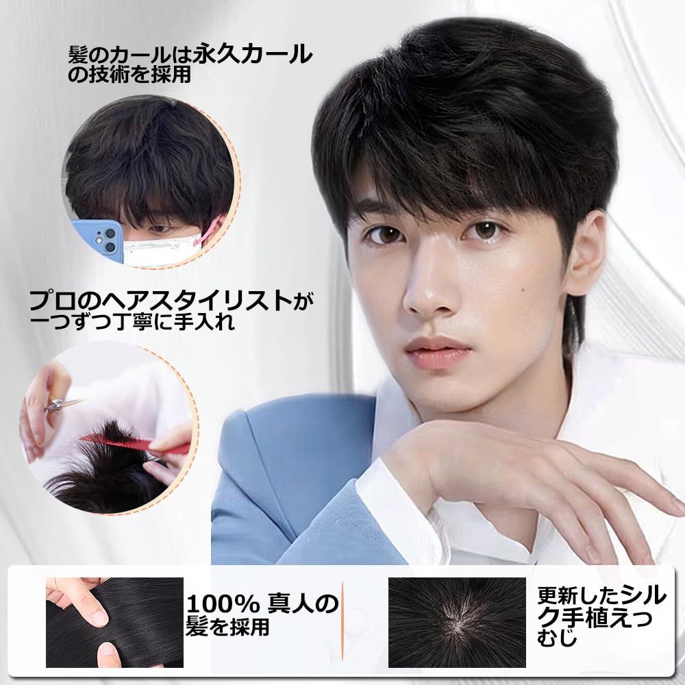 ウィッグ メンズ 人毛 73分け シルク手植え カツラ 男性用 かつら バレない M サイズ選択 wig