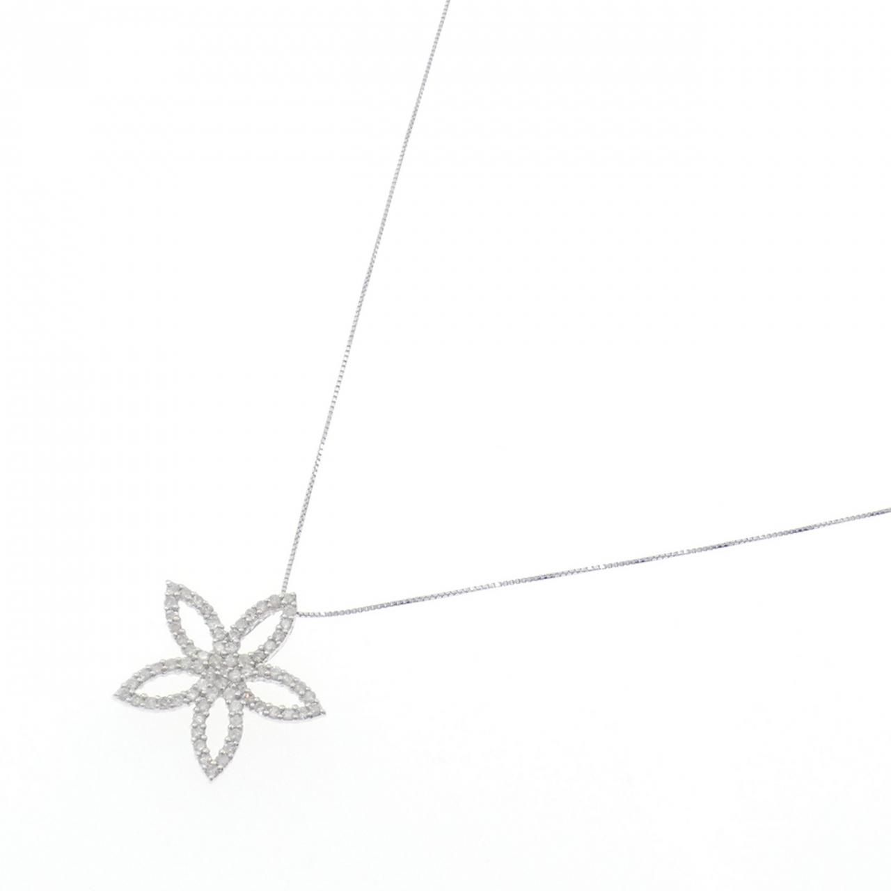 K14WG/K10WG フラワー ダイヤモンド ネックレス 0.50CT - メルカリ