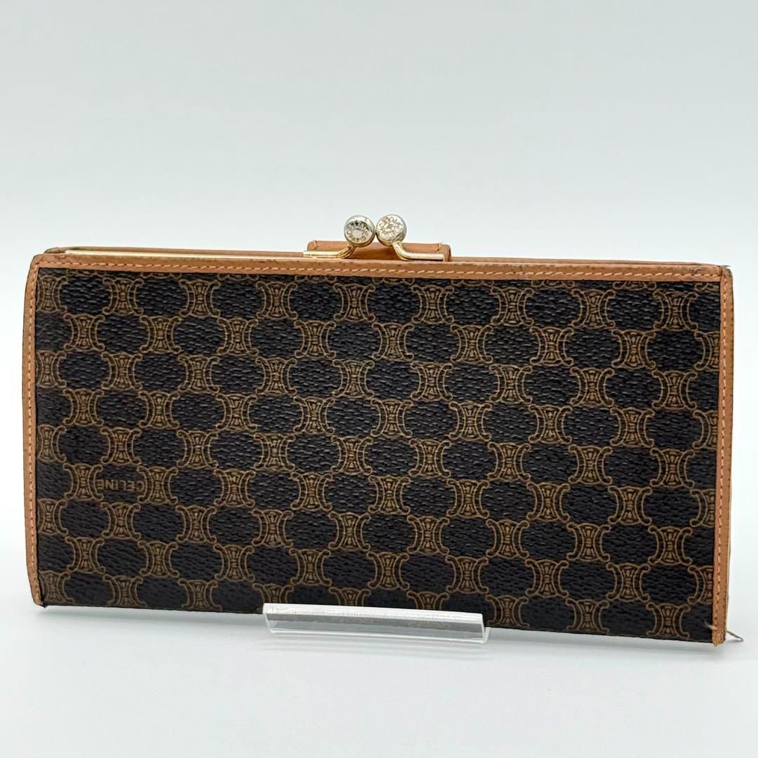良品】CELINE マカダム柄 トリオンフ がま口 長財布 ヴィンテージ 茶