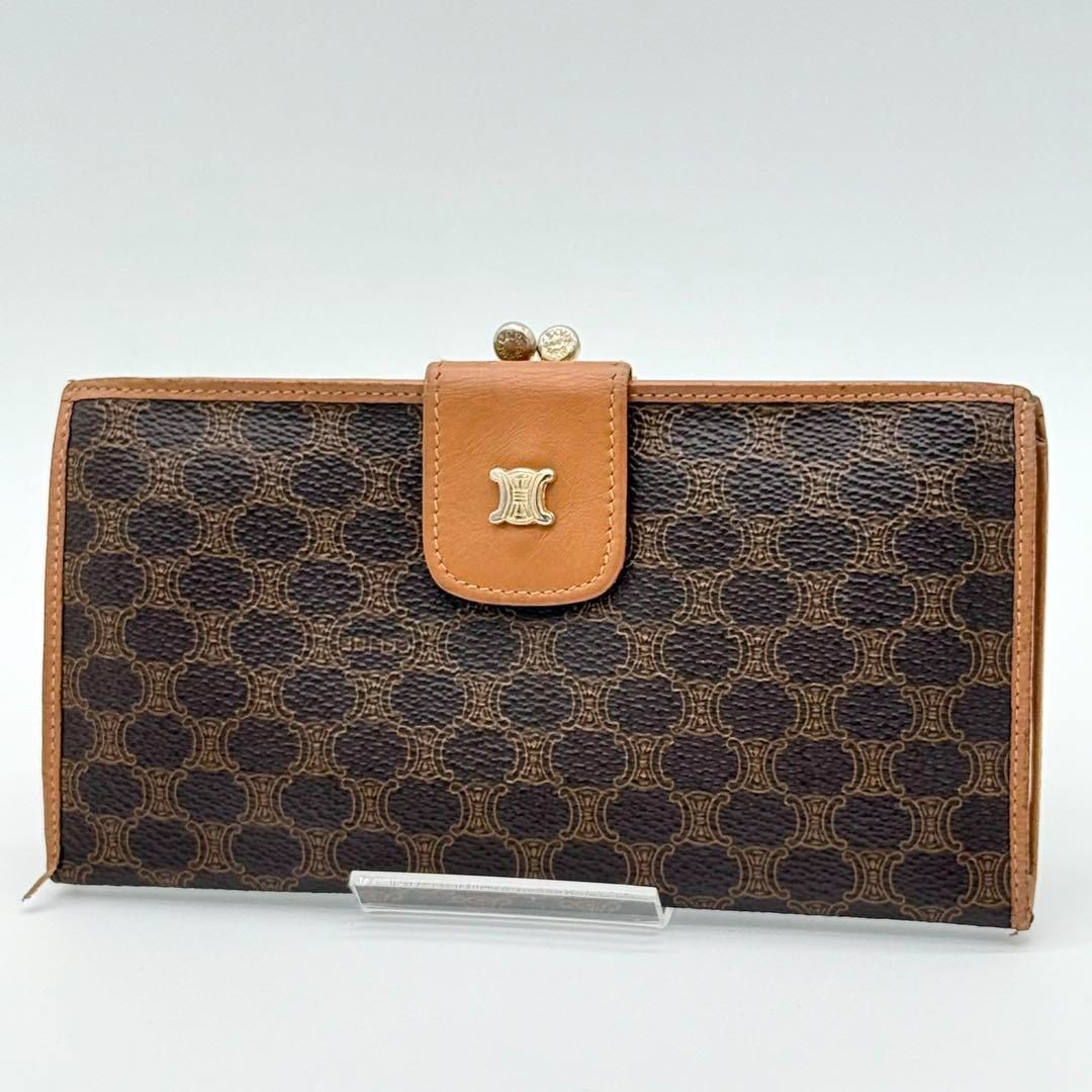 良品】CELINE マカダム柄 トリオンフ がま口 長財布 ヴィンテージ 茶
