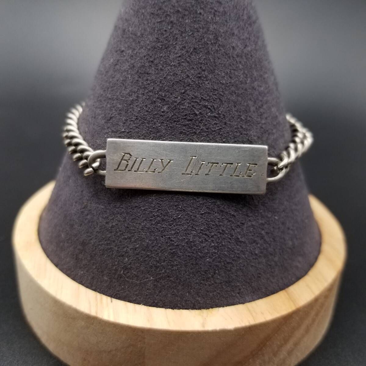 VARGAS社製 IDタグ 長方形プレート 喜平チェーン 925 シルバー ヴィンテージ ブレスレット 銀 ネーム彫金 BILLY LITTLE 華奢 Y 18 R
