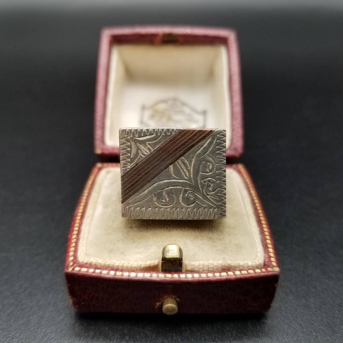  フローラル 植物 エッチング スクエア シグネット ヴィンテージ リング シルバープレート 指輪 メンズジュエリー バイカー 存在感 Y 18 U リング 指輪 アクセサリー