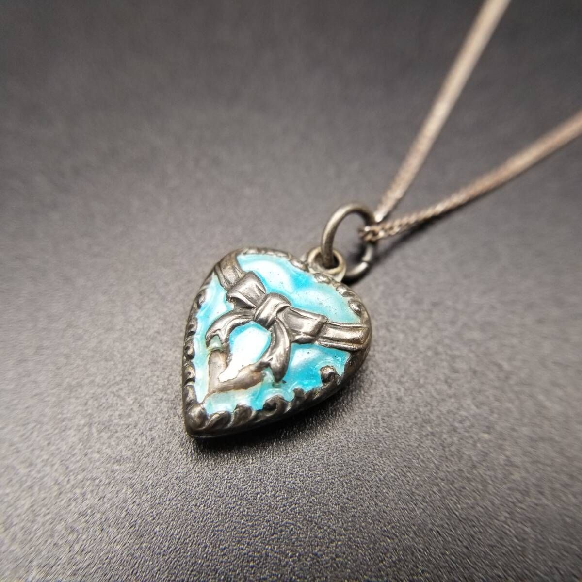 WWII期 スウィートハートジュエリー リボン ブルーエナメル 925