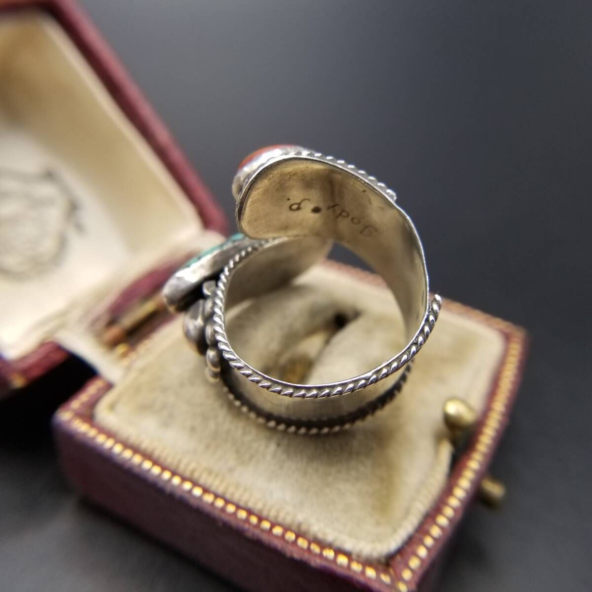  Jody P ターコイズ レッドジャスパー 925 シルバー ヴィンテージ ラップ リング 銀 ケーブルリム 指輪 サウスウェスタンジュエリー Y 19 B リング 指輪 アクセサリー