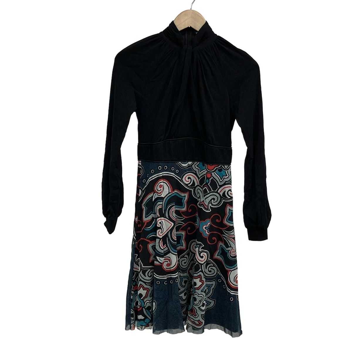 TAM ヴィヴィアンタム ワンピース サイズ0 XS レディース - 黒×ブルーグリーン×マルチ 長袖 ロング