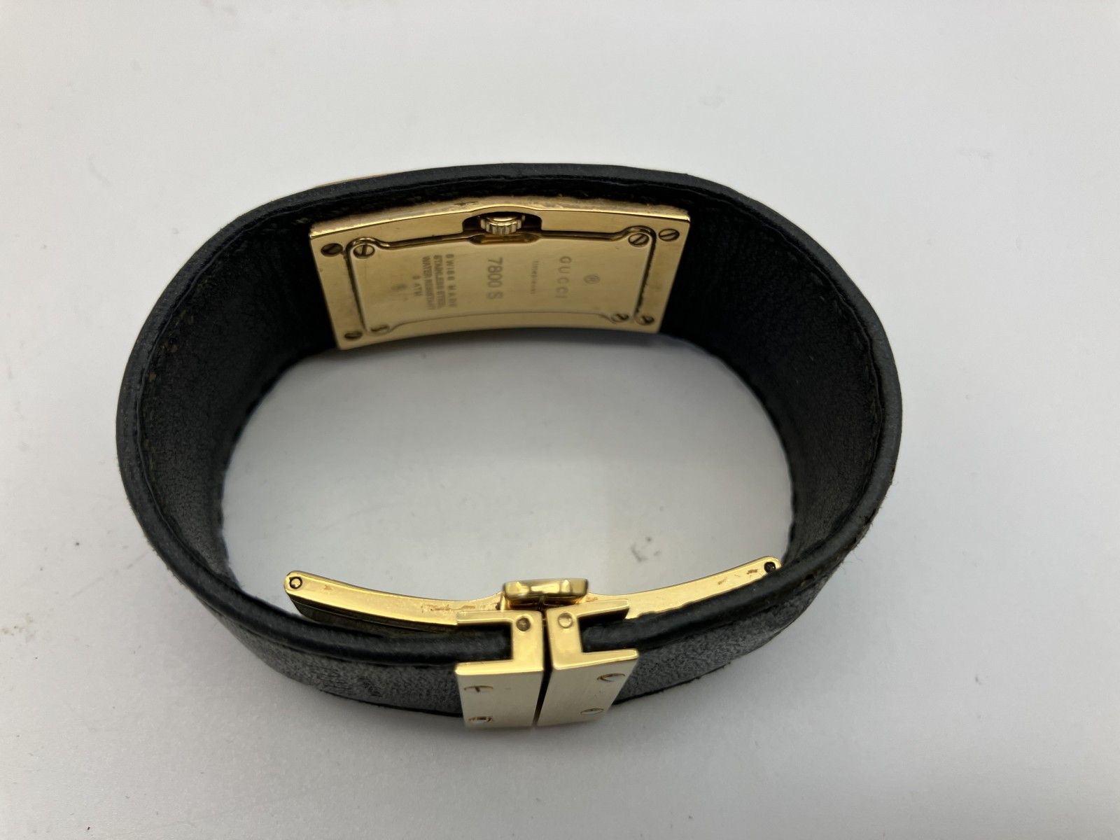 GUCCI グッチ 7800S バングルウォッチ 黒文字盤 GP×革 クォーツ