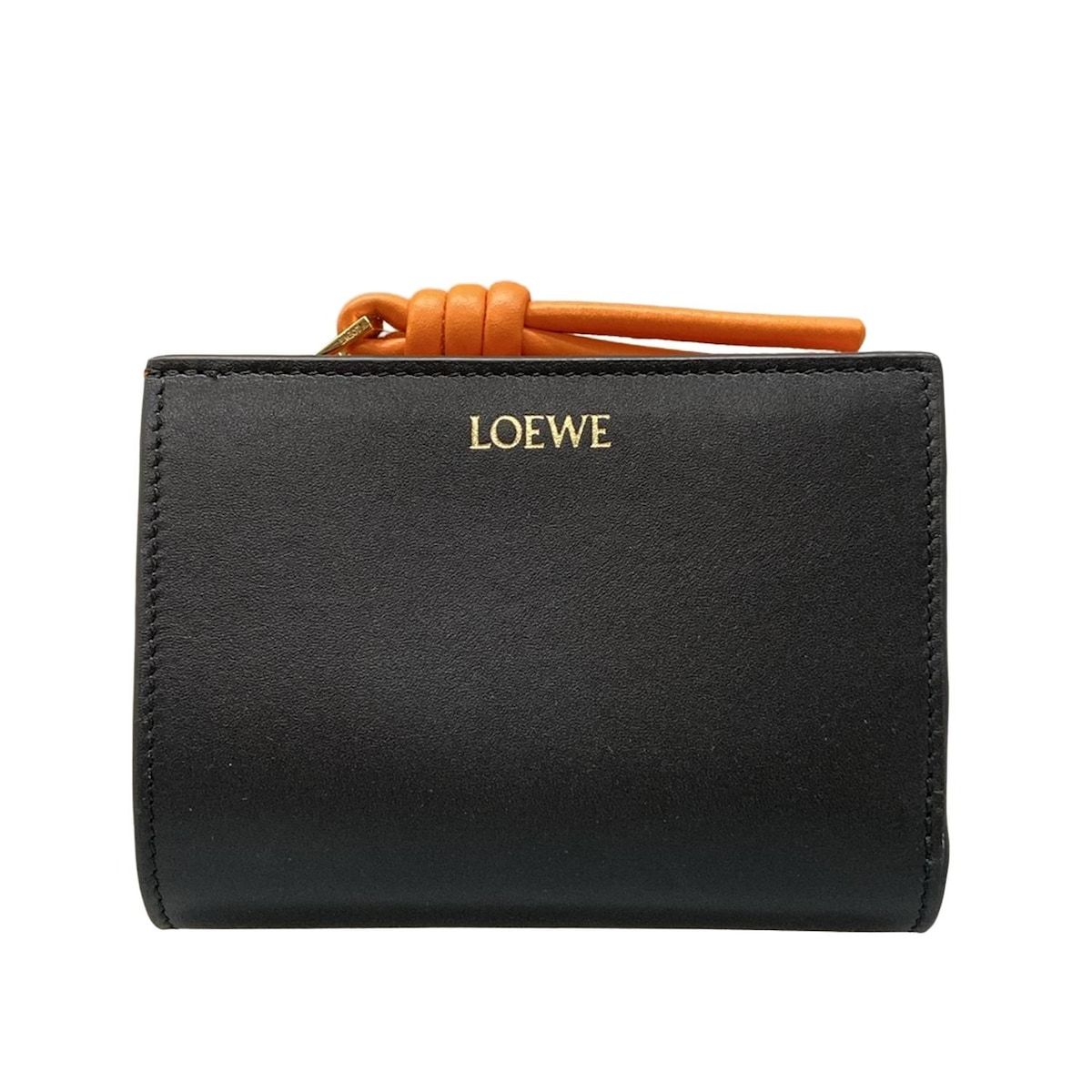 LOEWE(ロエベ) 2つ折り財布美品 - 黒×オレンジ L字ファスナー レザー