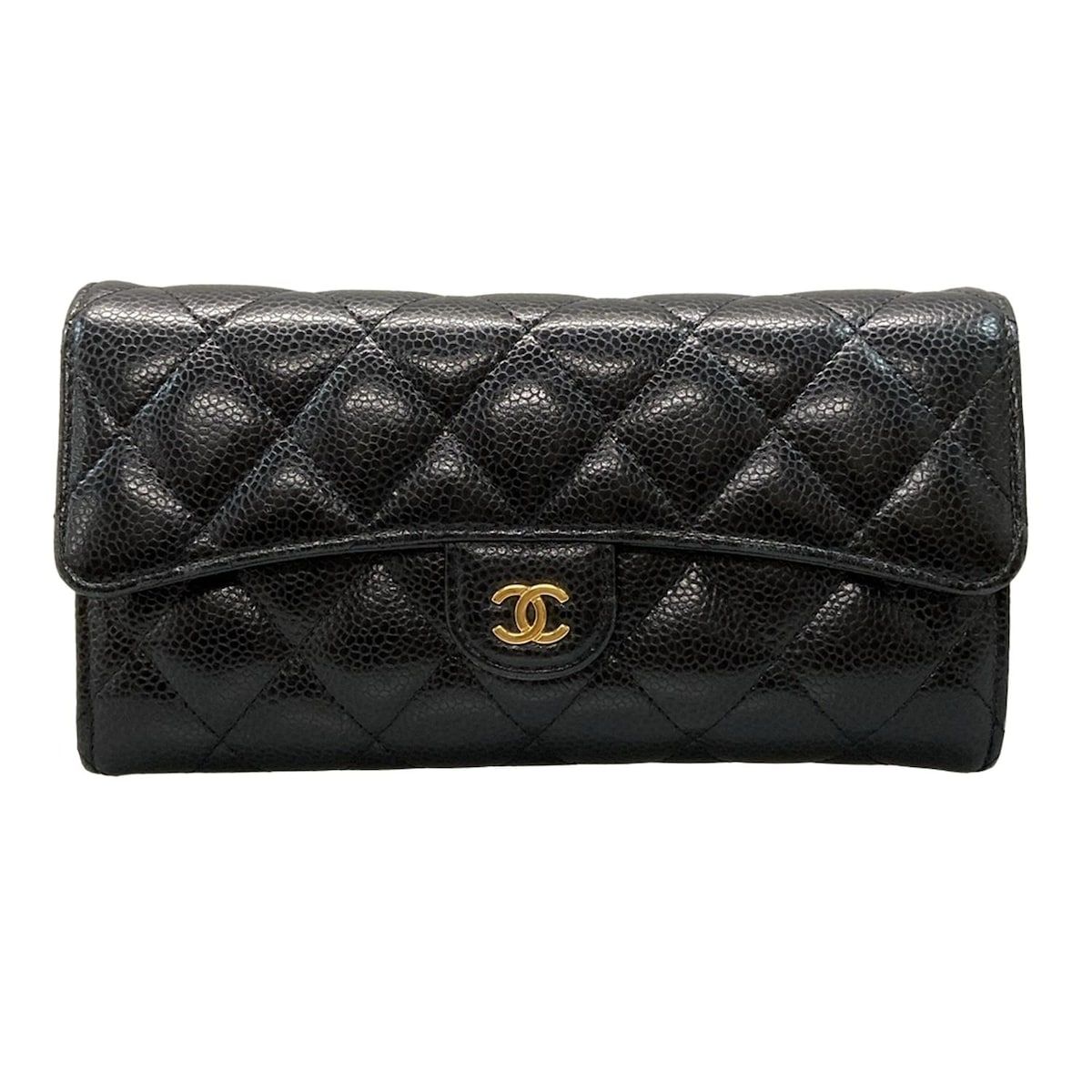 CHANEL(シャネル) 長財布 マトラッセ A80758 黒 ゴールド金具 - メルカリ