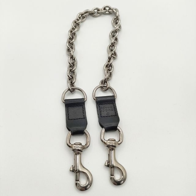GUCCI イタリア製 シルバーレザーコンビ ウォレットチェーン シルバー ブラック メンズ グッチ 5-1130 G∞