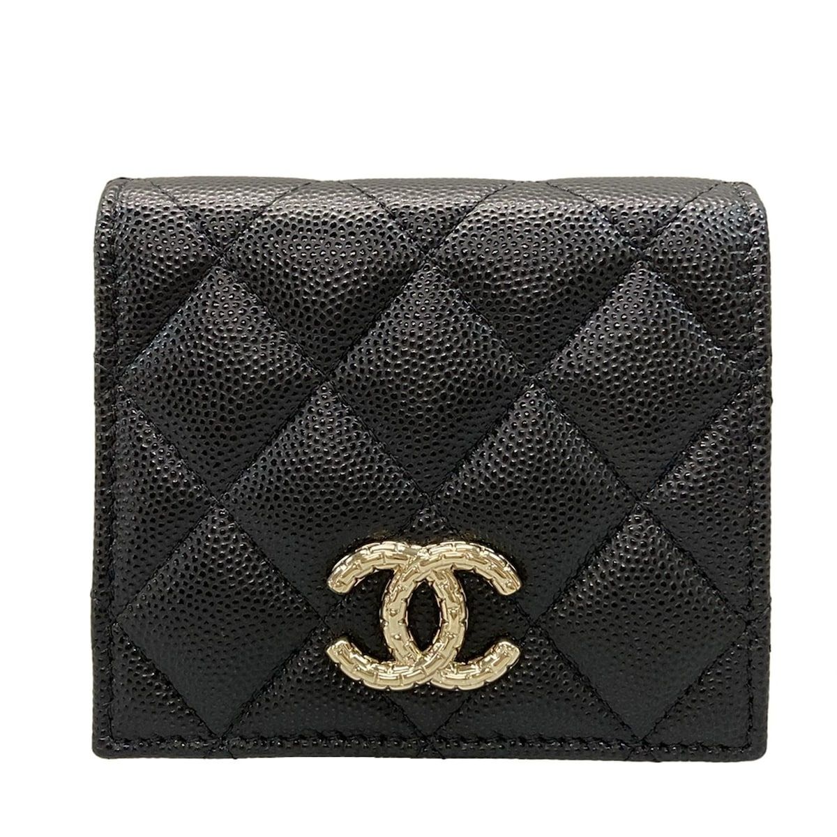 CHANEL シャネル 2つ折り財布 マトラッセ AP 4085 黒 ゴールド金具
