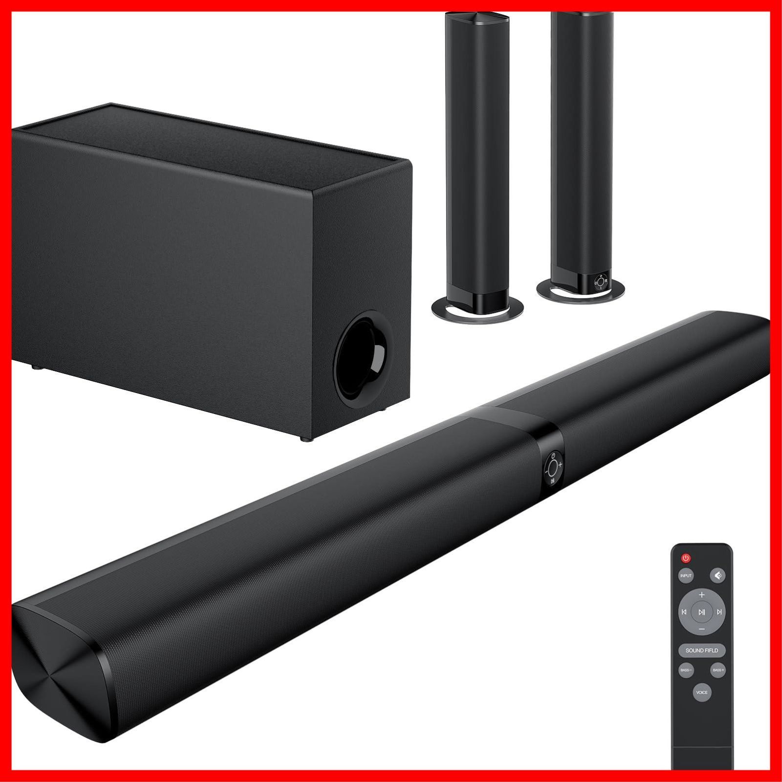 日本語説明書付 技適 PSE認証済 HDMI ARC 光デジタル AUX Bluetooth接続対応 音量強化機能とイコライザーモード EQ を搭載 テレビ用スピーカー 搭載 5.3 Bluetooth 分離型サブウーファー付き 設計 1 in