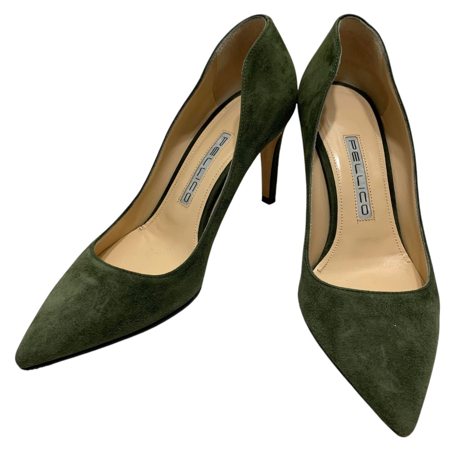 極美品　ペリーコ　Vカットスエードパンプス　ポインテッドトゥ　ダークグレー 極美品】ペリーコ (22) パンプス ポインテッドトゥ ピンヒール