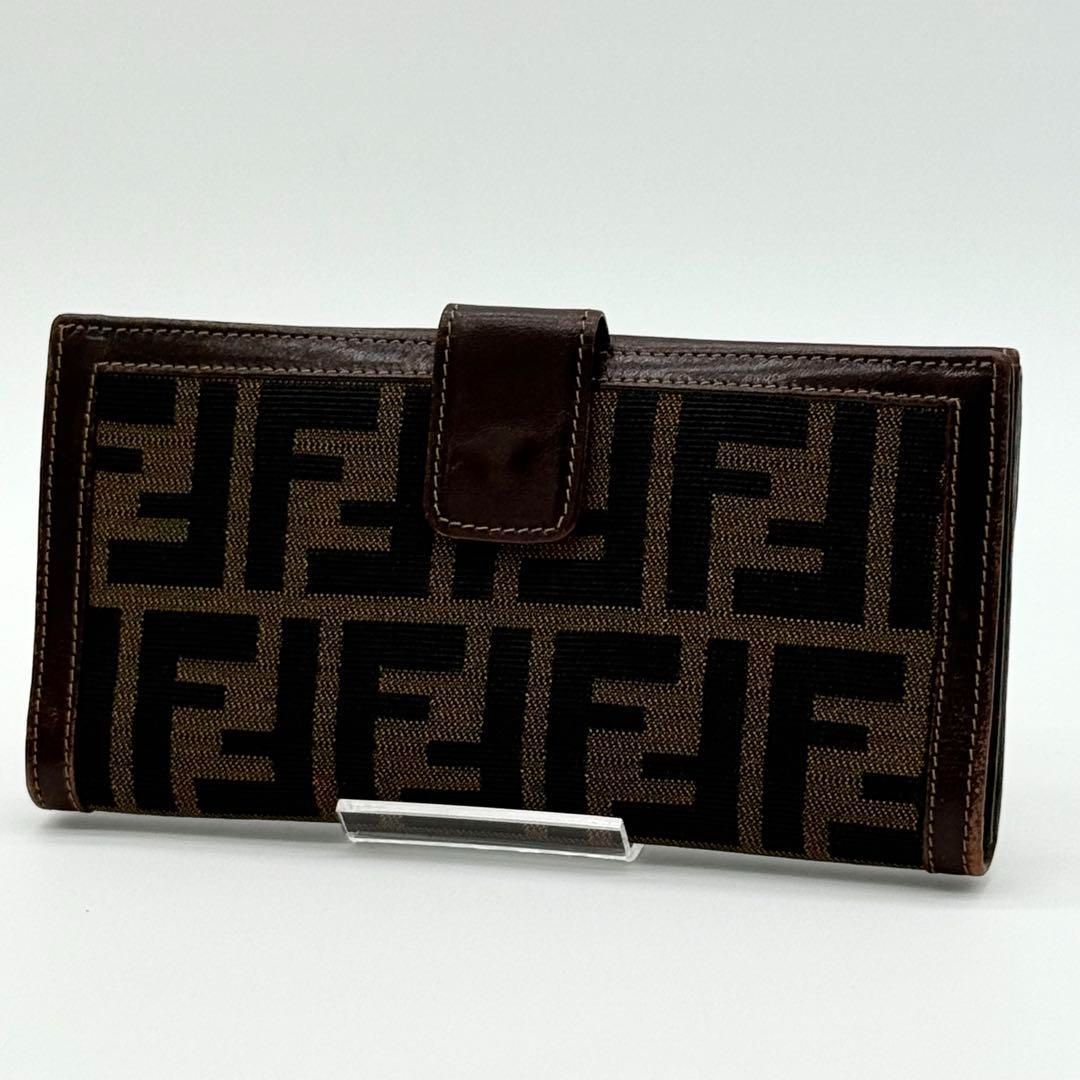 良品】FENDI ズッカ柄 長財布 キャンバス レザー ヴィンテージ 茶色