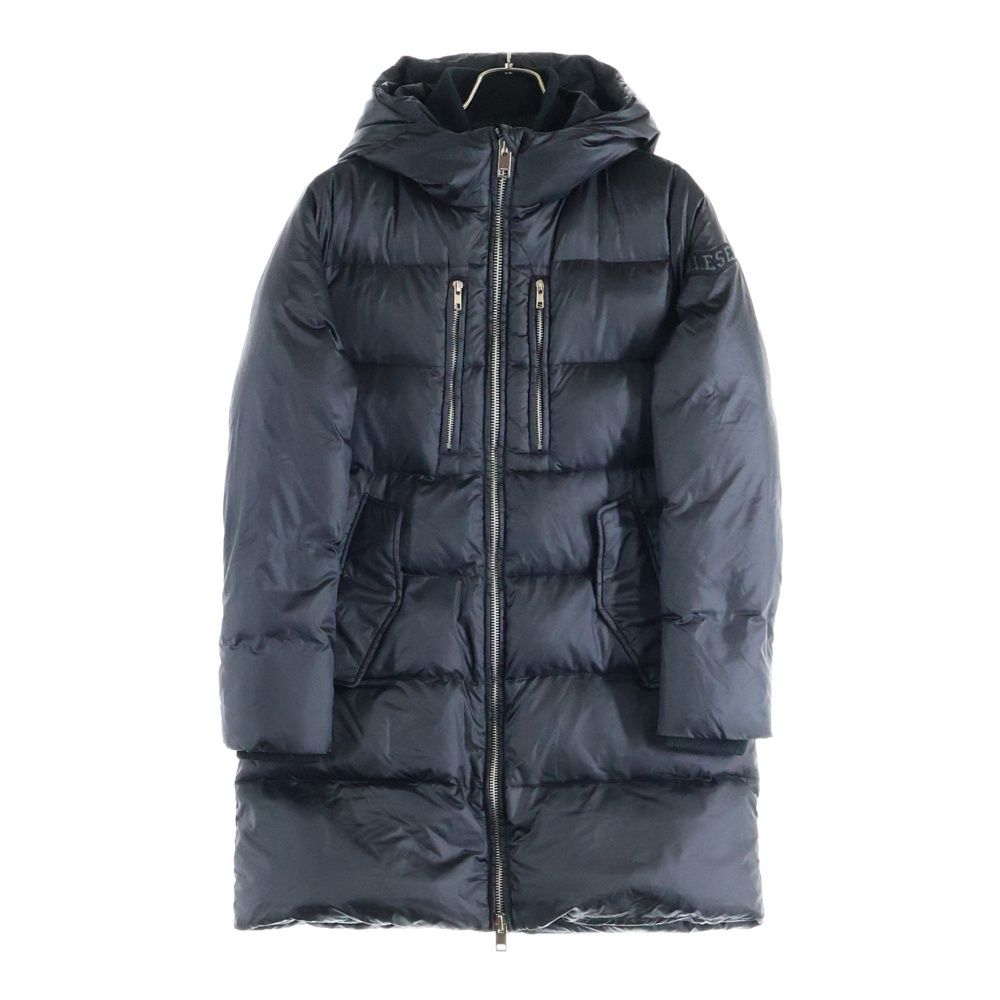 ディーゼル ロゴ プレート 収納可能 フード付 ナイロン ダウン コート DIESEL (ディーゼル) ロゴ ナイロン フードダウンコート ブラック