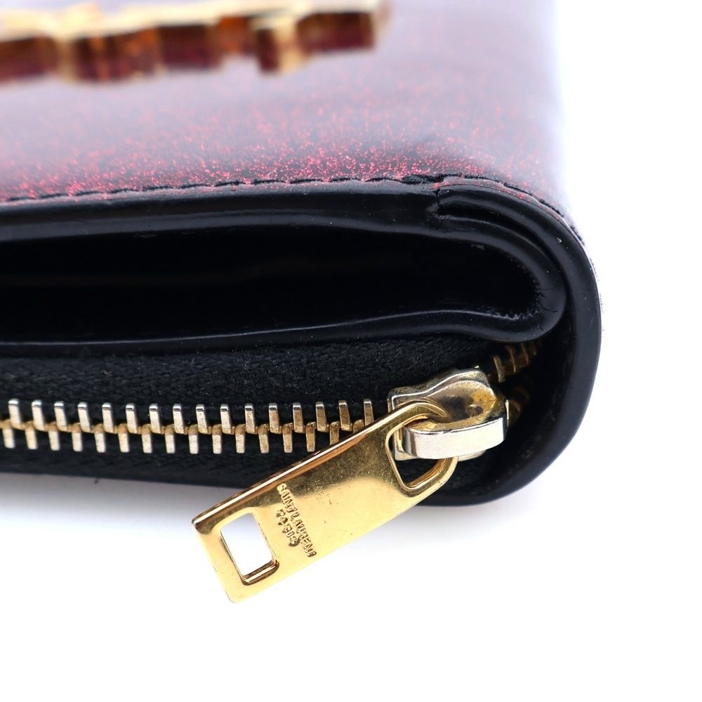 【未使用級】サンローラン　折り財布　Yロゴ ゴールド金具　レッド　希少 SAINT LAURENT PARIS (サンローランパリ) ロゴ 二つ折り財布